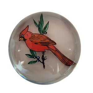 Cardinal Bird Hand-Painted Glass Paperweight 3 Inches Round cottagecore nature